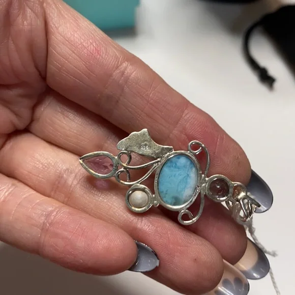 Larimar,Amethyst,Blue Topaz , Natural Pearl Pendant in .925 - Picture 3 of 3